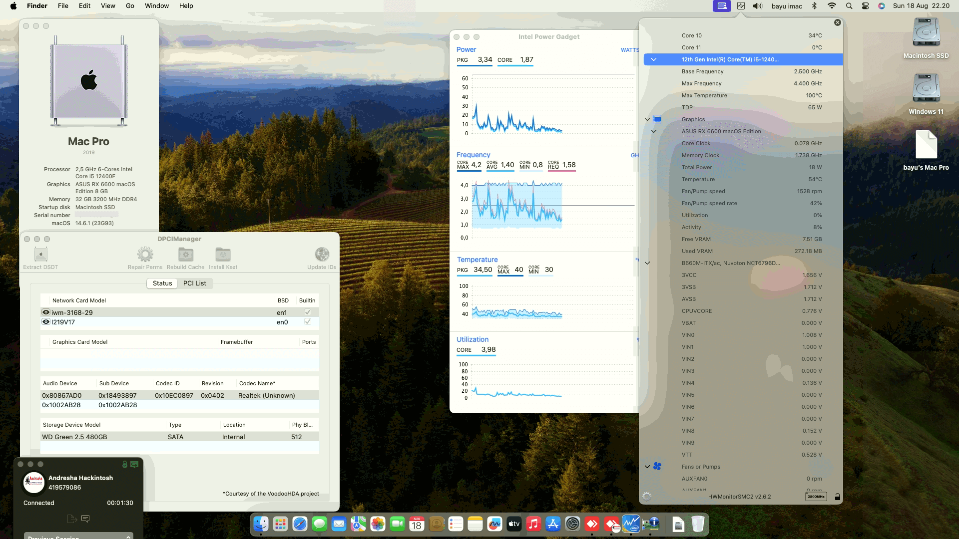 Success Hackintosh macOS Sonoma 14.6.1 Build 23G93 in Asrock B660M-ITX/AC + Intel Core i5 12400F + Asus RX 6600